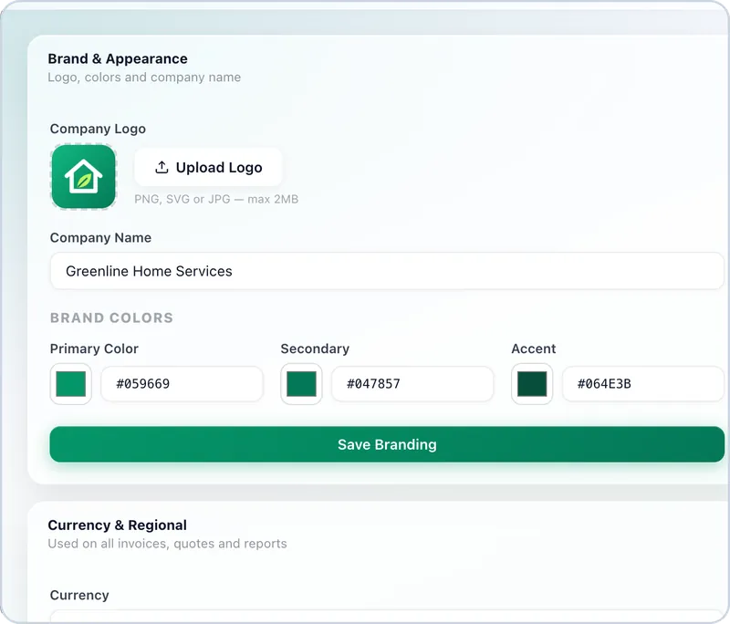 Orbita brand and appearance settings with logo upload and brand colors